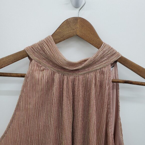 Nine West Rose Gold Metallic Halter Tank Top Shimmer Blouse PXXL Petite NWT - Picture 10 of 15